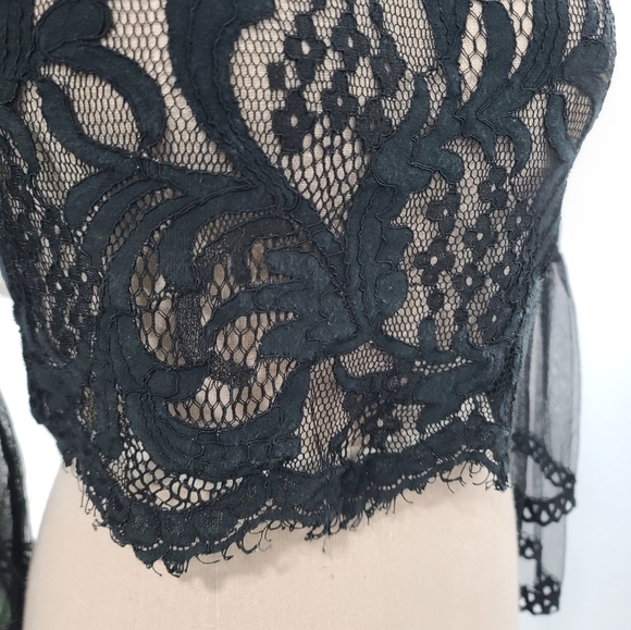 Long Bell Sleeve Black Lace Zip Back Blouse - Picture 4 of 5